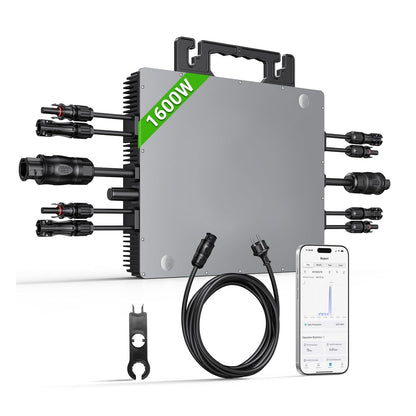 Mikroinwerter 1600 W, balkonowa stacja zasilania z WiFi, Plug & Play, sterowanie aplikacją, kabel AC 5 m, inwerter PV