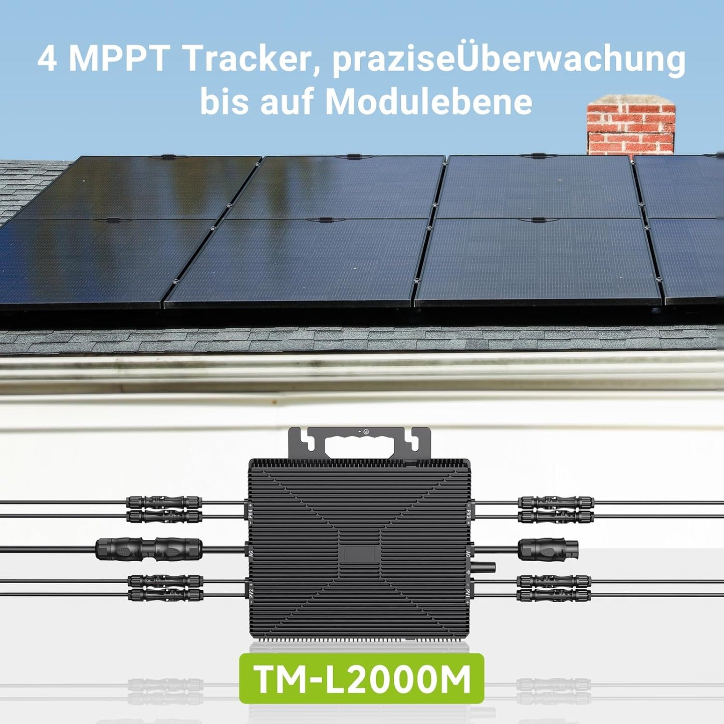 Microinwerter 2000 W, balkonowa elektrownia z WiFi, Plug & Play, sterowanie aplikacją, kabel AC 5 m, inwerter PV