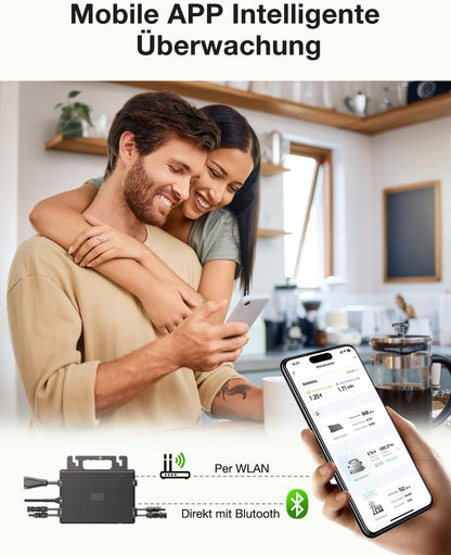 Mikroinwerter 800 W, balkonowa stacja zasilania z WiFi, Plug & Play, sterowanie aplikacją, kabel AC 5 m, inwerter PV