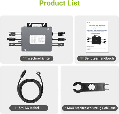Microinwerter 2000 W, balkonowa elektrownia z WiFi, Plug & Play, sterowanie aplikacją, kabel AC 5 m, inwerter PV