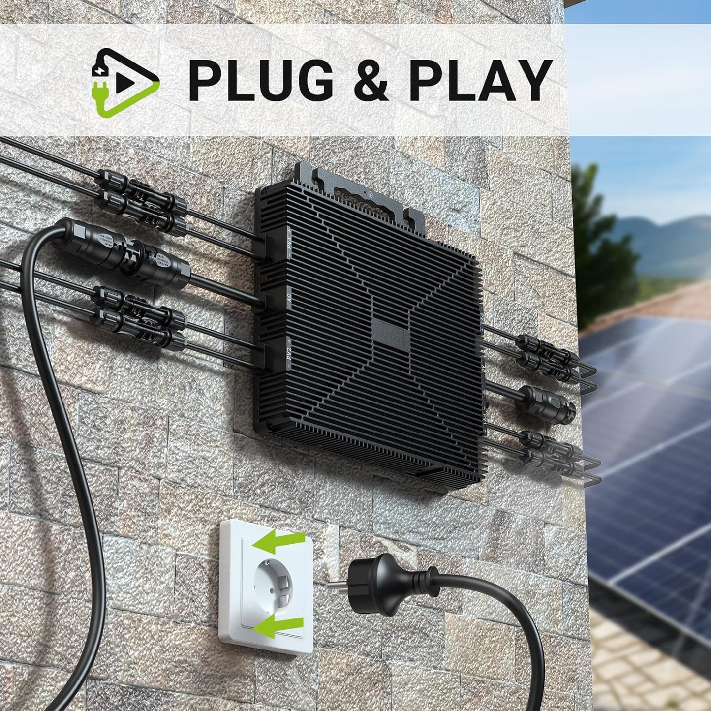 Mikroinwerter 1600 W, balkonowa stacja zasilania z WiFi, Plug & Play, sterowanie aplikacją, kabel AC 5 m, inwerter PV