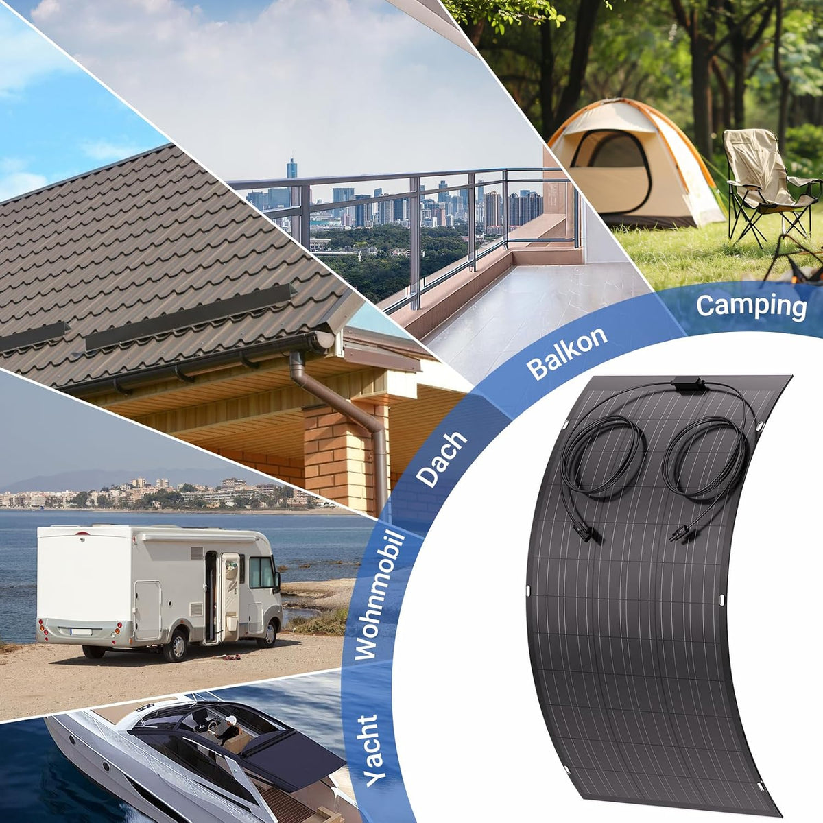 120 W elastyczny panel słoneczny, 1 x 120 W balkonowy monokrystaliczny elastyczny moduł solarny IP67, ogniwo fotowoltaiczne off-grid do kampera, samochodu, szopy, dachu, łodzi