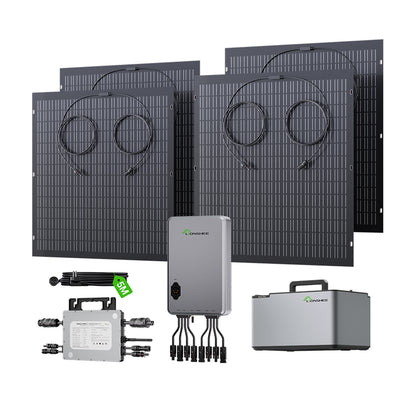 Balkonowa elektrownia 800 W, elastyczny zestaw solarny z 4 panelami słonecznymi 200 W, falownikiem 800 W, inteligentnym hubem 1600 W i skrzynką zasilającą 1024 Wh