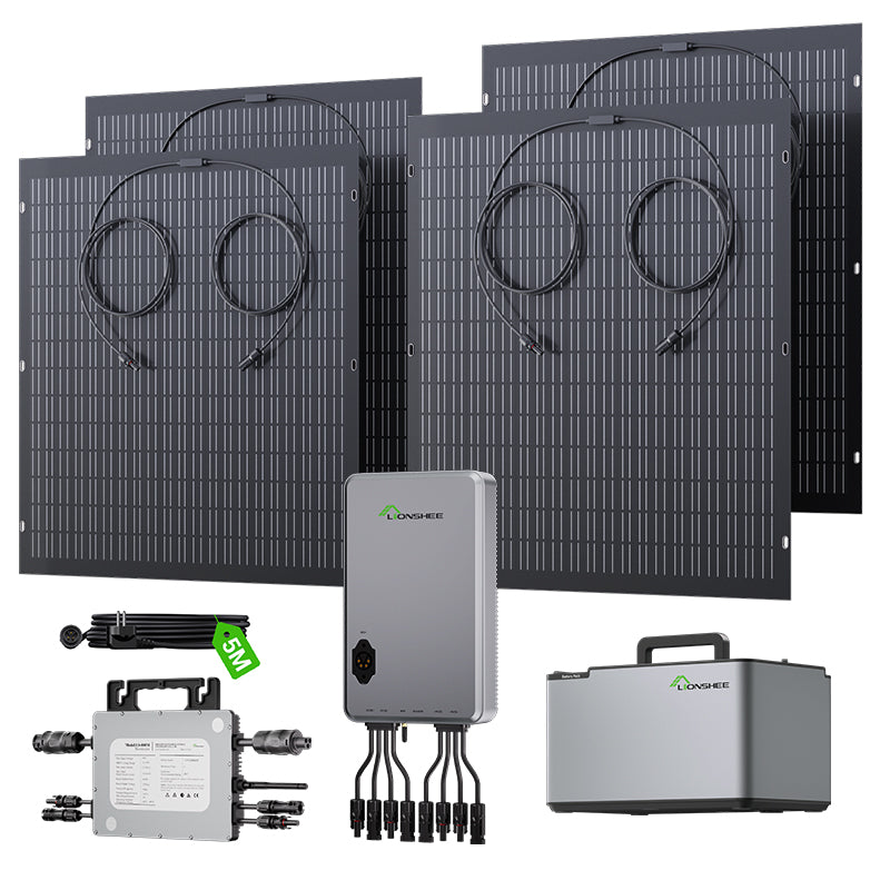 Balkonowa elektrownia 800 W, elastyczny zestaw solarny z 4 panelami słonecznymi 200 W, falownikiem 800 W, inteligentnym hubem 1600 W i skrzynką zasilającą 1024 Wh