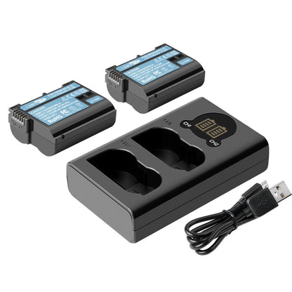 2x Akumulator EN-EL15 + podwójna ładowarka do Nikon EL15A D500, D600, D610, D750, D850, D800E