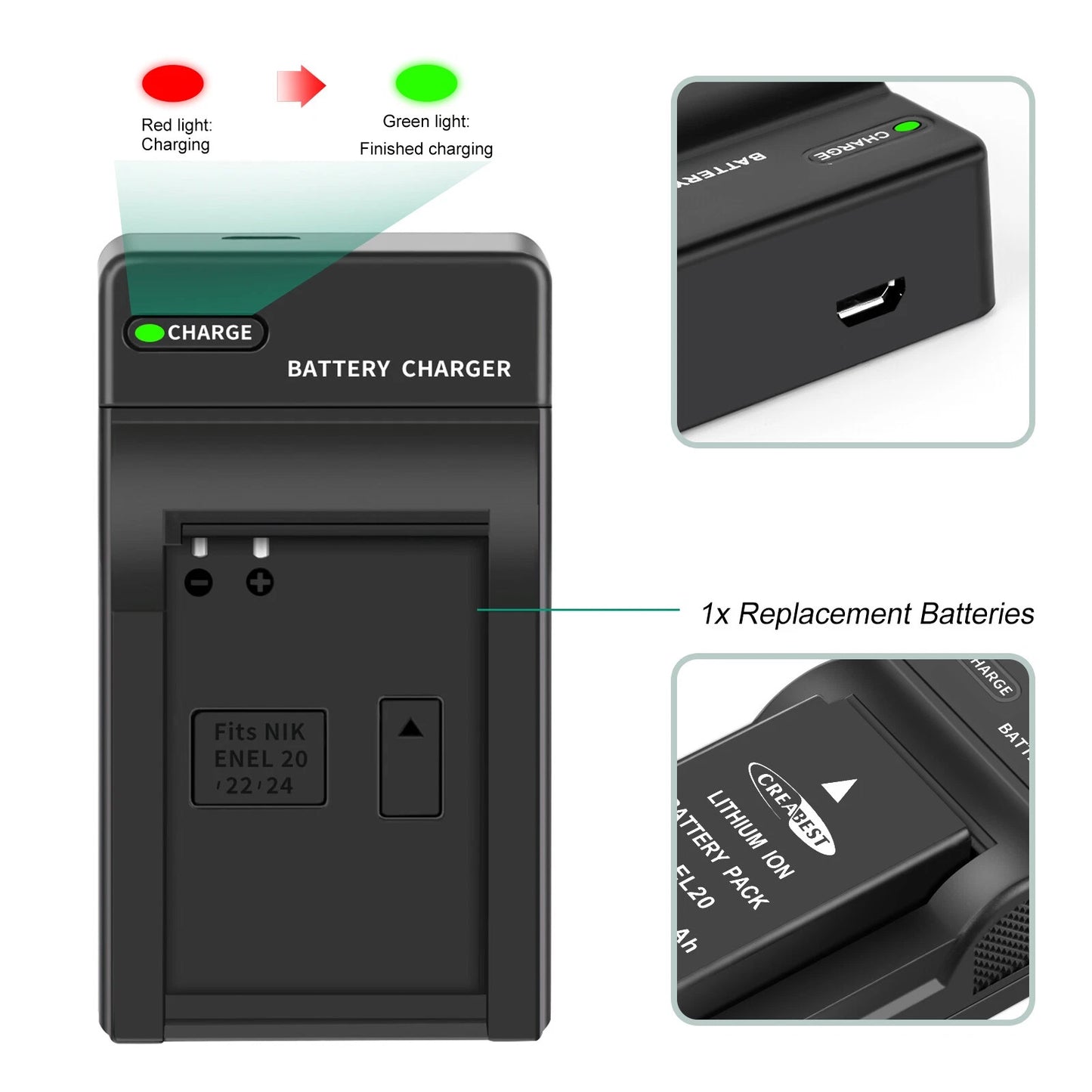 2x 1350mAh EN-EL20 EN-EL20a Akumulator do Nikon Coolpix P950 P1000 J1 J2 + Ładowarka