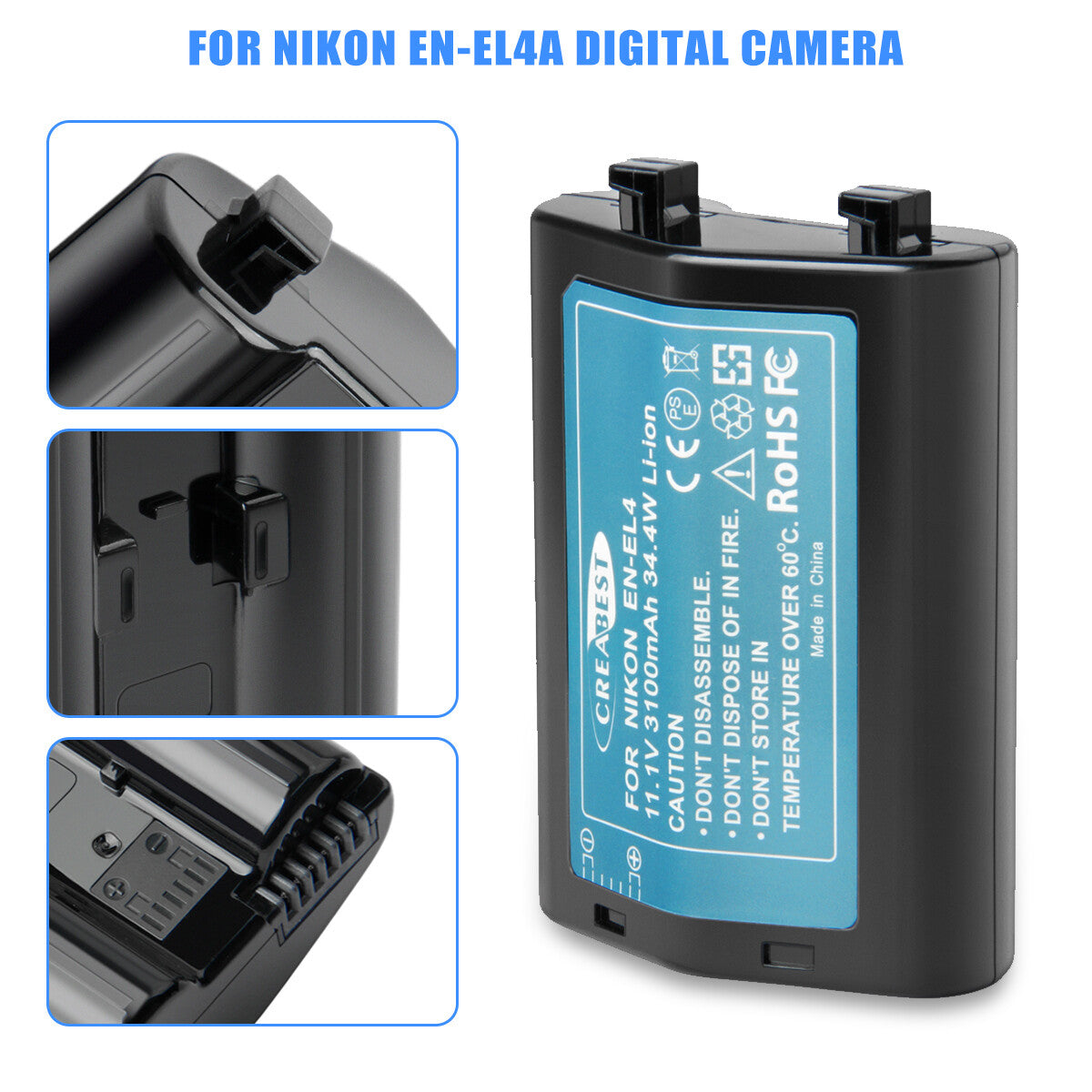 3100mAh Akumulator EN-EL4 do Nikon EN-EL4e F6 D2X D2Xs D2H D2Hs D3 D3S D3X EN-EL4a