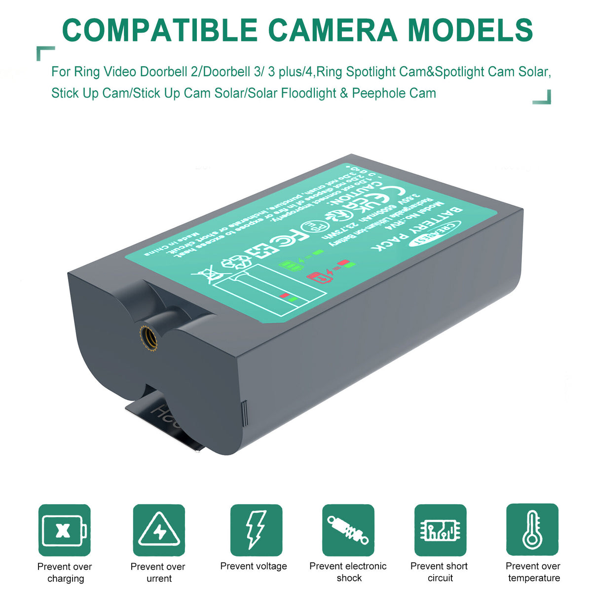 SHENTEC 6.4Ah V4 Akumulator Ładowalny Do Ring Video Doorbell 2, 3, 4, Spotlight, Stick Up