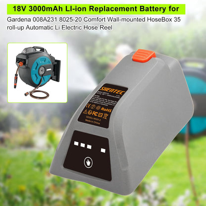 SHENTEC 18V bateria zamienna do Gardena 008A231 8025-20 Comfort ściennej skrzynki na wąż 35 Roll-Up Automatic LI 8025