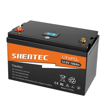 SHENTEC 12 V 100 Ah Akumulator LiFePO4 z Wyświetlaczem LED i Wbudowanym BMS 100 A do Zasilania Awaryjnego