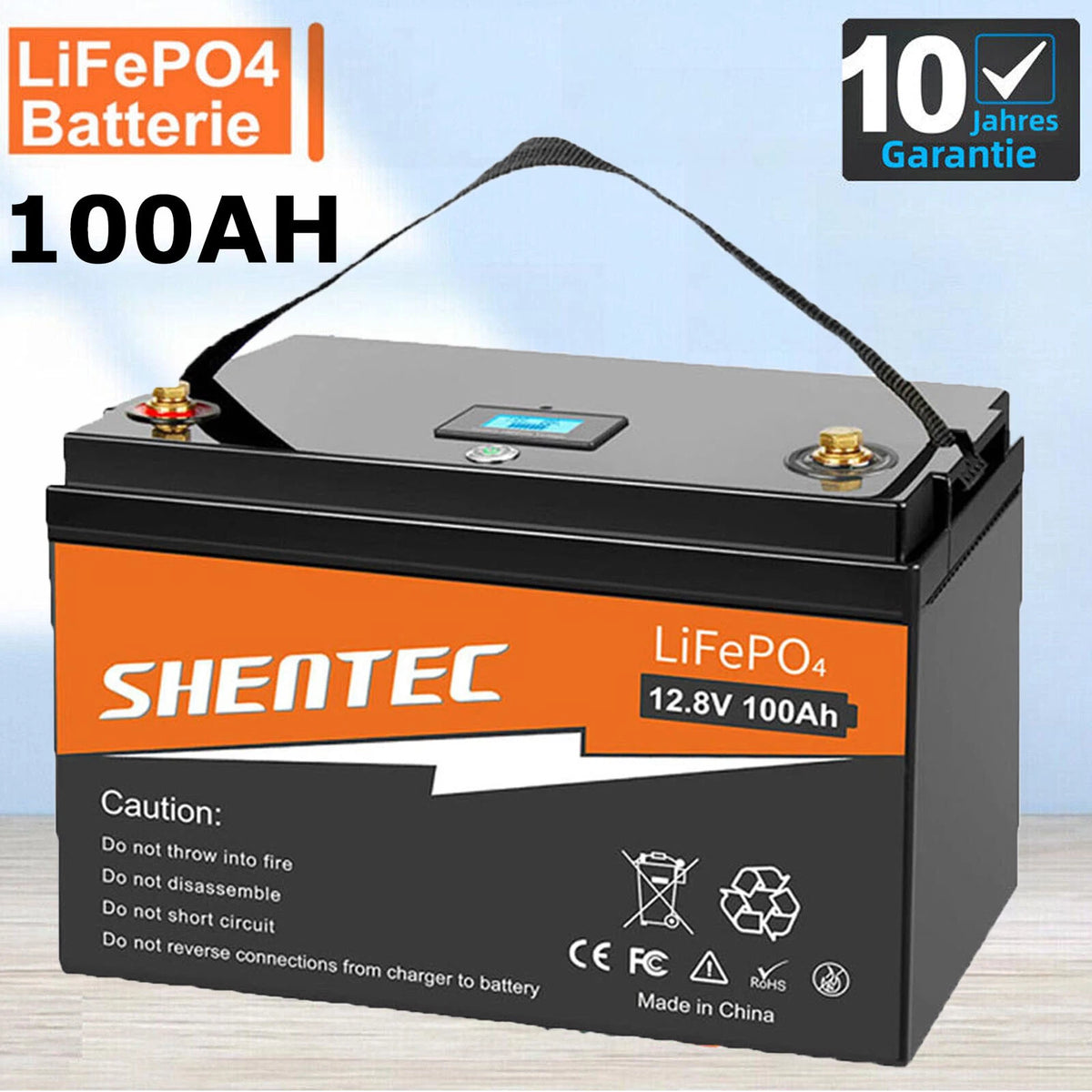 SHENTEC 12 V 100 Ah Akumulator LiFePO4 z Wyświetlaczem LED i Wbudowanym BMS 100 A do Zasilania Awaryjnego