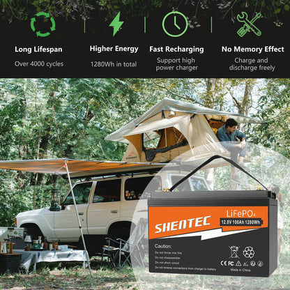 SHENTEC 12 V 100 Ah Akumulator LiFePO4 z Wyświetlaczem LED i Wbudowanym BMS 100 A do Zasilania Awaryjnego