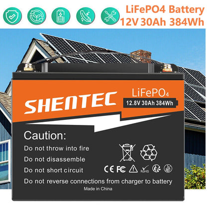 SHENTEC 12.8V 30AH Litowo-Żelazowo-Fosforanowy Akumulator LiFePO4 Do Domu, Kampera, Łodzi, Zasilania Awaryjnego