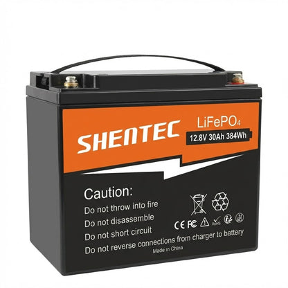 SHENTEC 12.8V 30AH Litowo-Żelazowo-Fosforanowy Akumulator LiFePO4 Do Domu, Kampera, Łodzi, Zasilania Awaryjnego