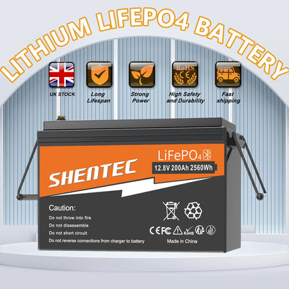 SHENTEC 12V 200Ah Akumulator Litowy LiFePO4 Do Łodzi I Kampera 6000+ Cykli