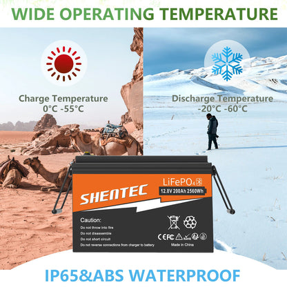 SHENTEC 12V 200Ah Akumulator Litowy LiFePO4 Do Łodzi I Kampera 6000+ Cykli