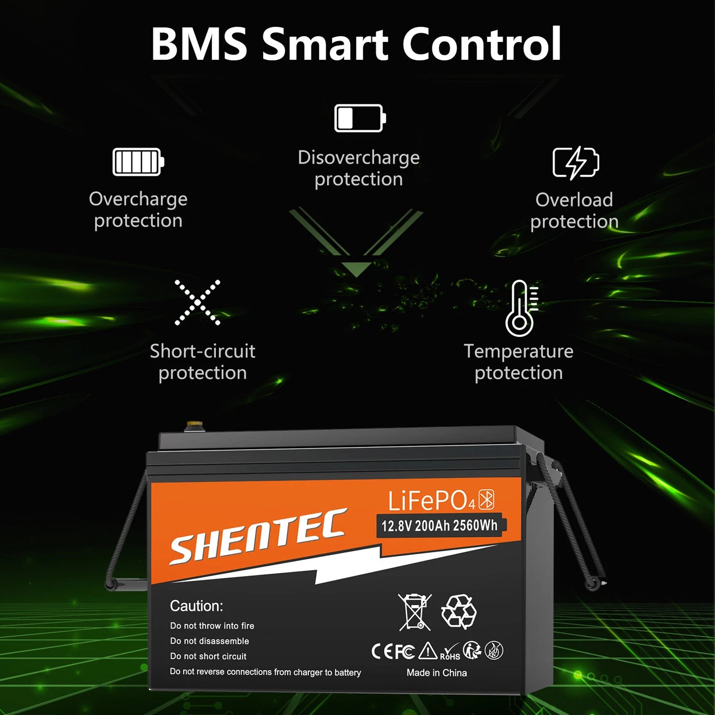 SHENTEC 12V 200Ah Akumulator Litowy LiFePO4 Do Łodzi I Kampera 6000+ Cykli