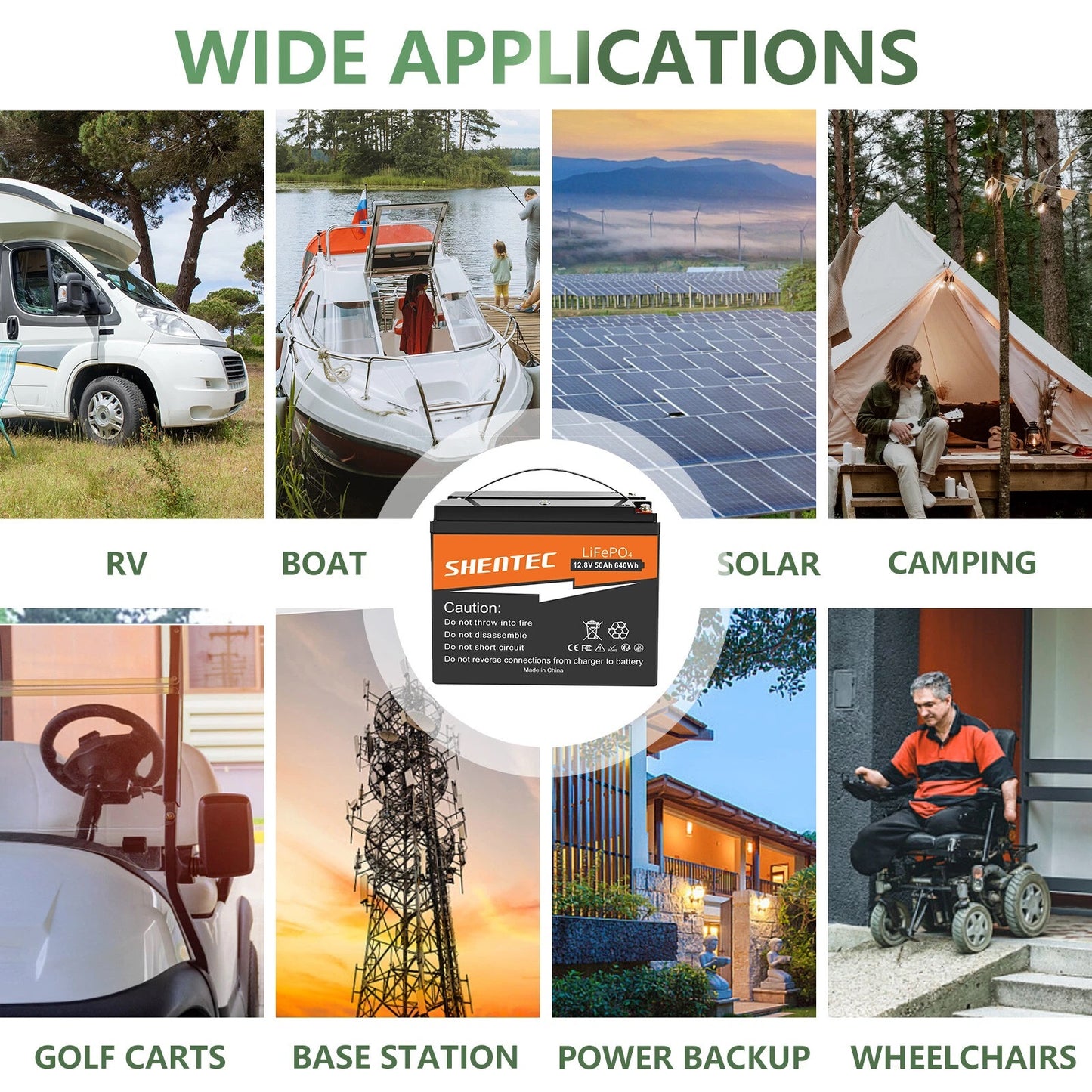 SHENTEC 12.8V 50Ah akumulator litowo-żelazowo-fosforanowy (LiFePO4) do paneli słonecznych, kamperów, łodzi, przyczep kempingowych i na biwak