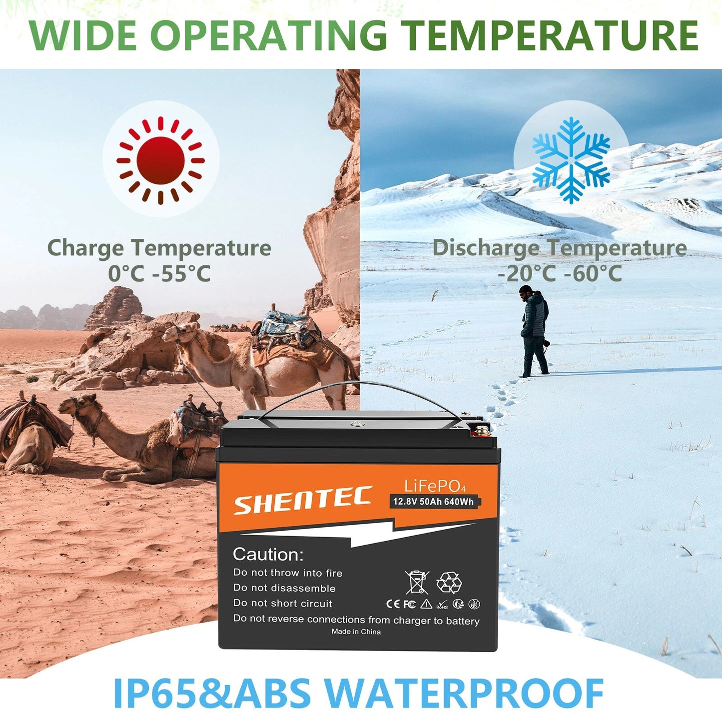 SHENTEC 12.8V 50Ah akumulator litowo-żelazowo-fosforanowy (LiFePO4) do paneli słonecznych, kamperów, łodzi, przyczep kempingowych i na biwak