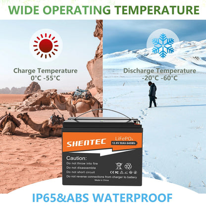 SHENTEC 12.8V 50Ah akumulator litowo-żelazowo-fosforanowy (LiFePO4) do paneli słonecznych, kamperów, łodzi, przyczep kempingowych i na biwak