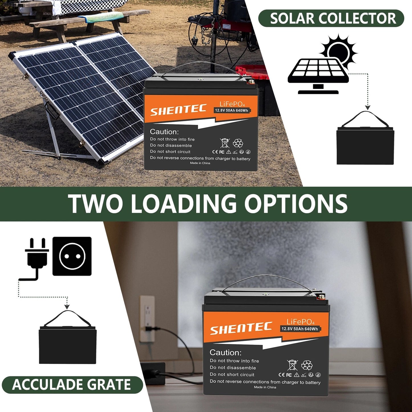SHENTEC 12.8V 50Ah akumulator litowo-żelazowo-fosforanowy (LiFePO4) do paneli słonecznych, kamperów, łodzi, przyczep kempingowych i na biwak