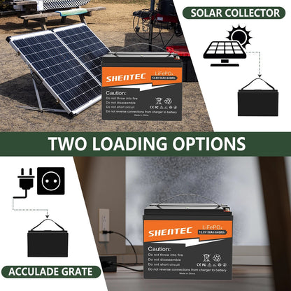 SHENTEC 12.8V 50Ah akumulator litowo-żelazowo-fosforanowy (LiFePO4) do paneli słonecznych, kamperów, łodzi, przyczep kempingowych i na biwak