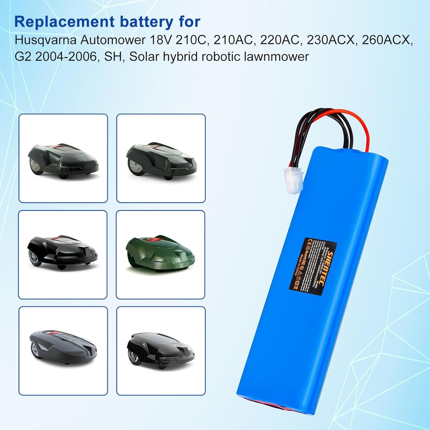 SHENTEC akumulator zamienny Ni-MH do kosiarki 18V do Husqvarna Automower 210C, 210AC, 220AC, 230ACX, 260ACX, G2 2004-2006