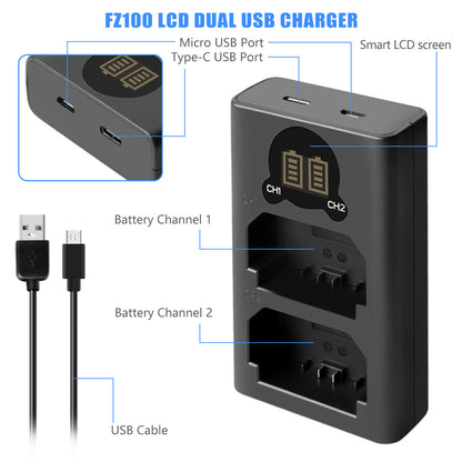 2x NP-FZ100 Akumulator i Ładowarka Do Sony Alpha A6600 A9R A9S A7 III A7R III A7R IV