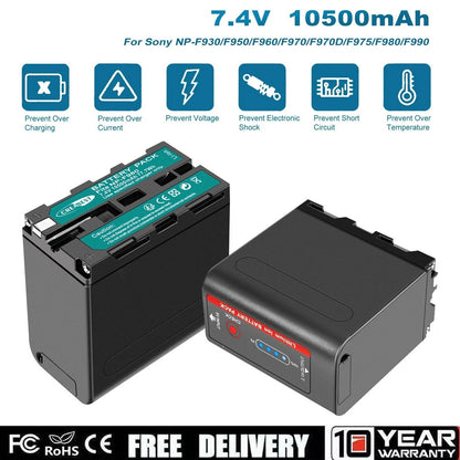 2X 7.4V NP-F970 10500mAh Battery For Sony NP-F930 F950 NP-F530 F960 NP-F990