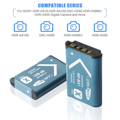 SHENTEC Zestaw 2 Akumulatorów NP-BX1 Do Sony DSC-RX100, HX300, H400, WX350, WX400, HX50V, HX60