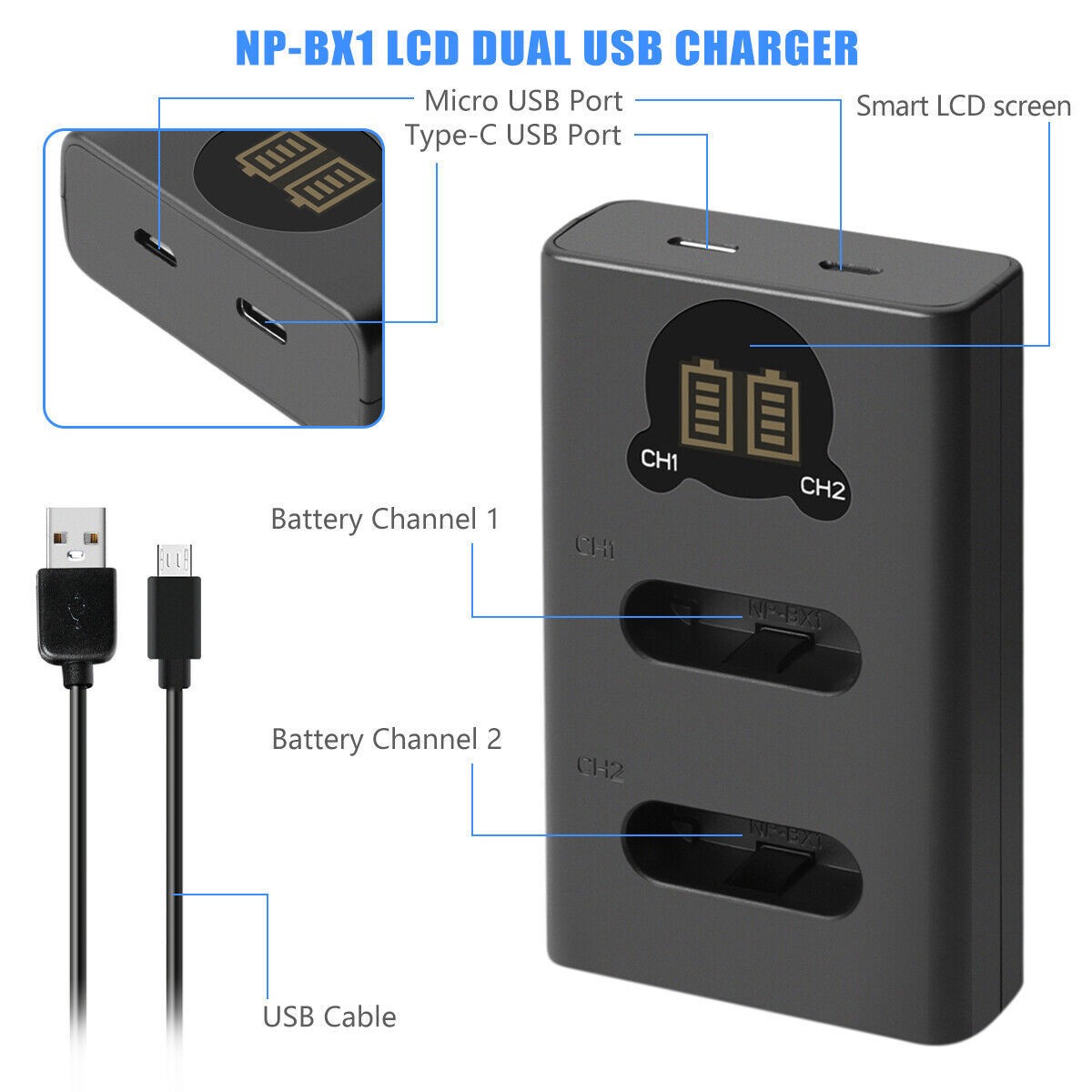 SHENTEC Zestaw 2 Akumulatorów NP-BX1 Do Sony DSC-RX100, HX300, H400, WX350, WX400, HX50V, HX60