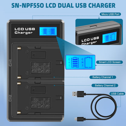 Zestaw 2 baterii 7.2V NP-F550 + podwójna ładowarka do SONY NP-F970 NP-F960 F990 F950 F530 F330