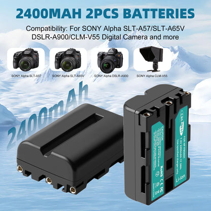 SHENTEC 2x Akumulatory NP-FM500H +Ładowarka do Sony Alpha DSLR/SLT A57 A68 A58 A300K/N A100