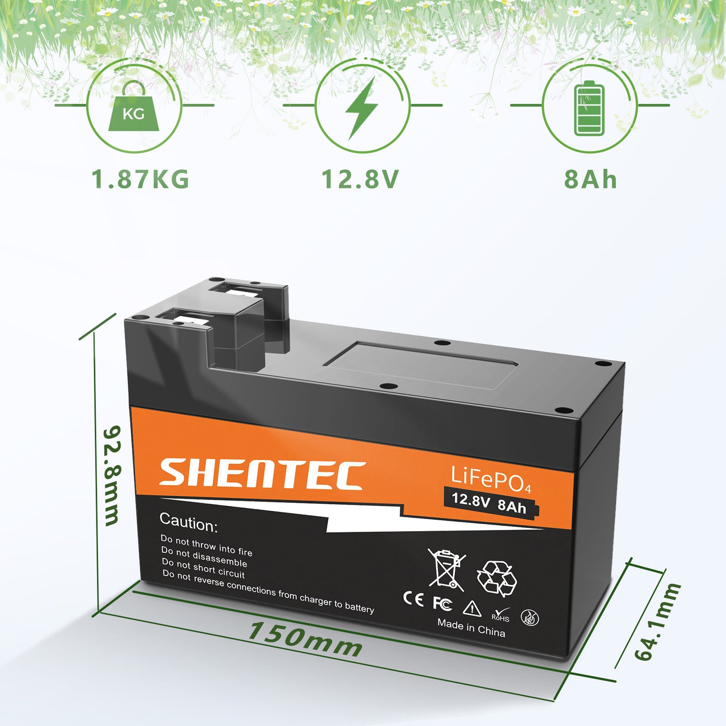Akumulator SHENTEC 8Ah 12.8V LiFePO4 z BMS do łodzi, kampera, systemów solarnych, przyczep kempingowych, camperów off-grid i wózków golfowych