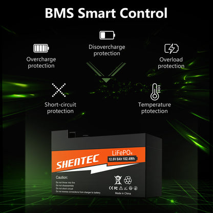 Akumulator SHENTEC 8Ah 12.8V LiFePO4 z BMS do łodzi, kampera, systemów solarnych, przyczep kempingowych, camperów off-grid i wózków golfowych