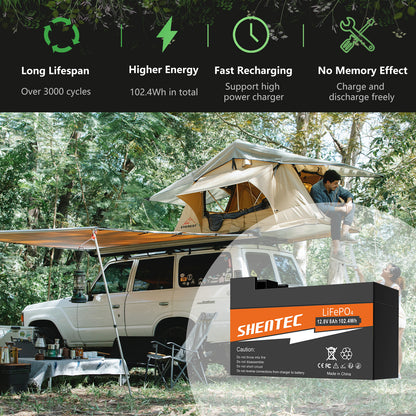 Akumulator SHENTEC 8Ah 12.8V LiFePO4 z BMS do łodzi, kampera, systemów solarnych, przyczep kempingowych, camperów off-grid i wózków golfowych