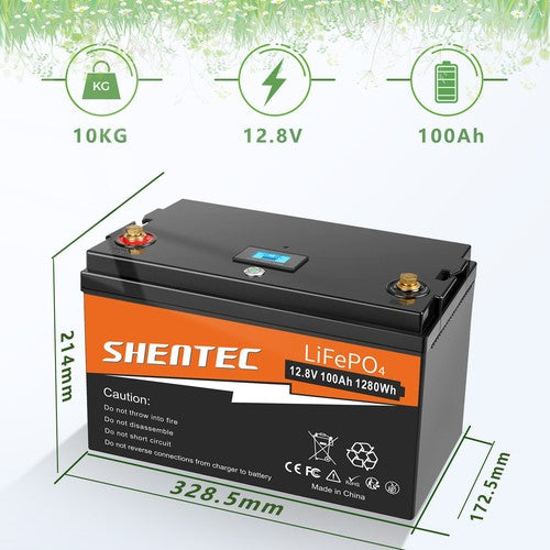 Akumulator LiFePO4 SHENTEC 12/24V 100/150/200/300Ah z BMS do instalacji solarnej, łodzi, off-grid i RV