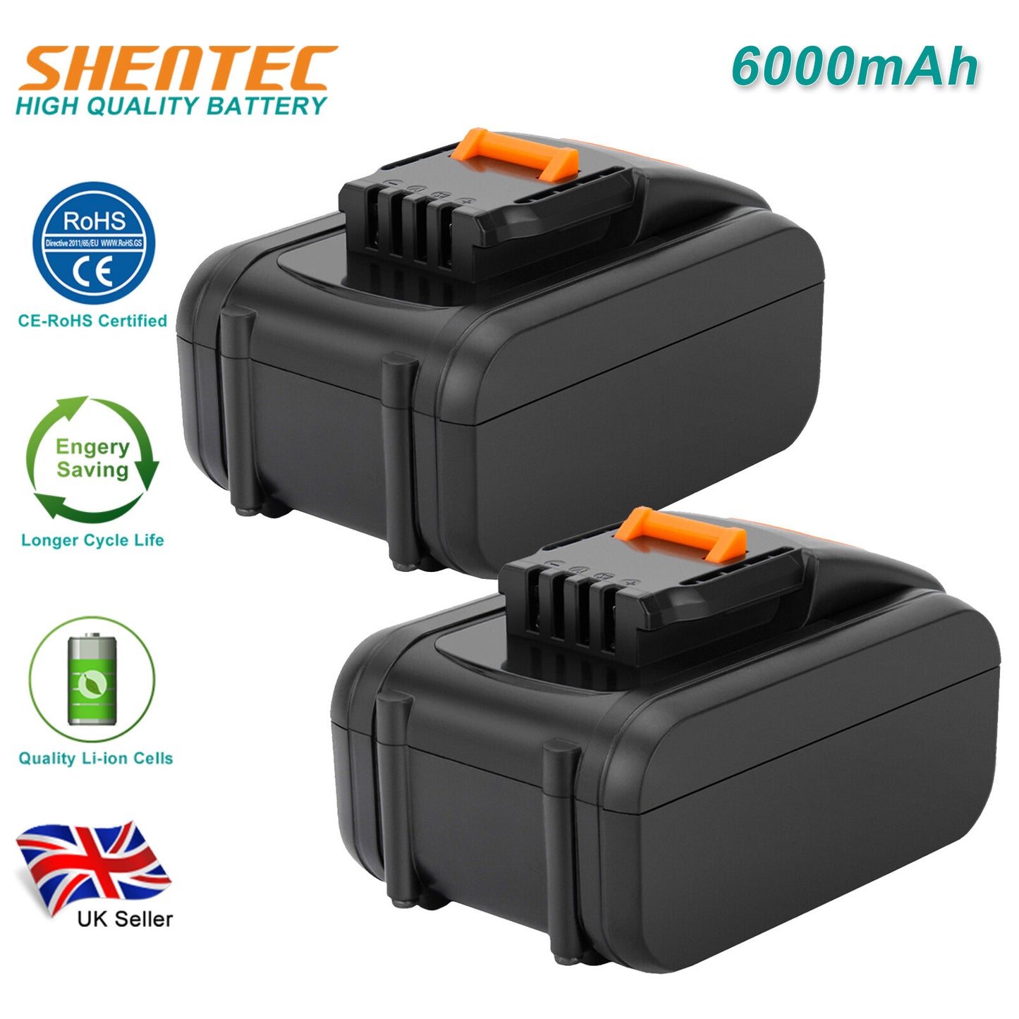 SHENTEC 2 X 20V 6Ah AKUMULATOR ZAMIENNY DO Worx WA3551.1 WA3553 WA3516 WA3572 WG259E.9 WG169E